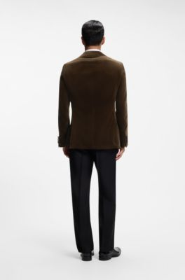 Tuxedo jacket in Italian cotton-blend velvet, Khaki