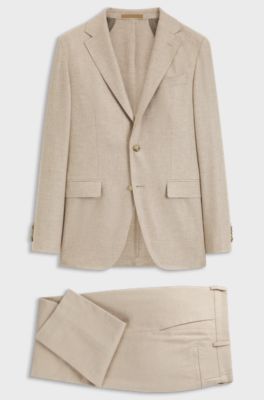 Slim-fit Italian cashmere suit with micro pattern, Light Beige