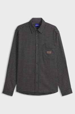 Oversized-fit shirt in Glen-check cotton, Grey Patterned