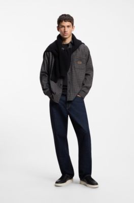 Oversized-fit shirt in Glen-check cotton, Grey Patterned