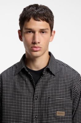 Oversized-fit shirt in Glen-check cotton, Grey Patterned