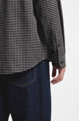 Oversized-fit shirt in Glen-check cotton, Grey Patterned