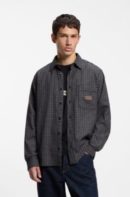 Oversized-fit shirt in Glen-check cotton, Grey Patterned