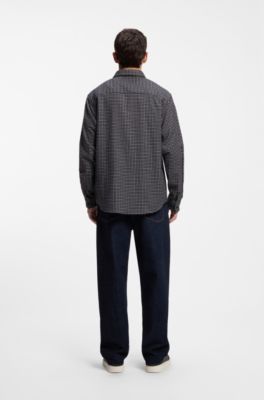 Oversized-fit shirt in Glen-check cotton, Grey Patterned