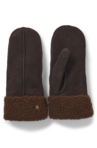 F&auml;ustlinge aus Veloursleder mit Kunstfell-Innenfutter, Dunkelbraun