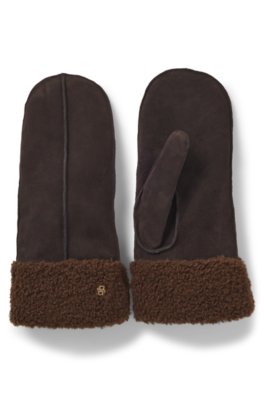 Suede mittens with faux-fur lining