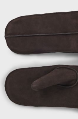 Suede mittens with faux-fur lining, Dark Brown