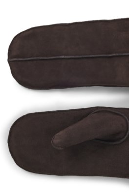 Boss Suede mittens with faux-fur lining fingervantar dam – bild 3