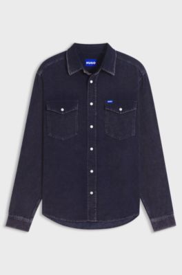 Oversized-fit shirt in cotton corduroy, Dark Blue