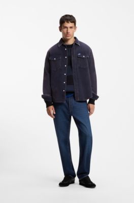 Oversized-fit shirt in cotton corduroy, Dark Blue