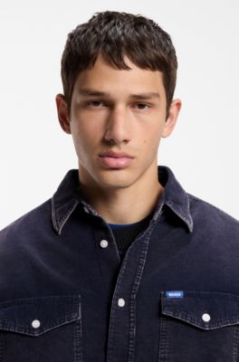Oversized-fit shirt in cotton corduroy, Dark Blue