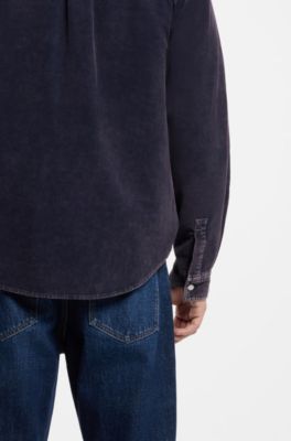Oversized-fit shirt in cotton corduroy, Dark Blue