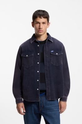 Oversized-fit shirt in cotton corduroy, Dark Blue