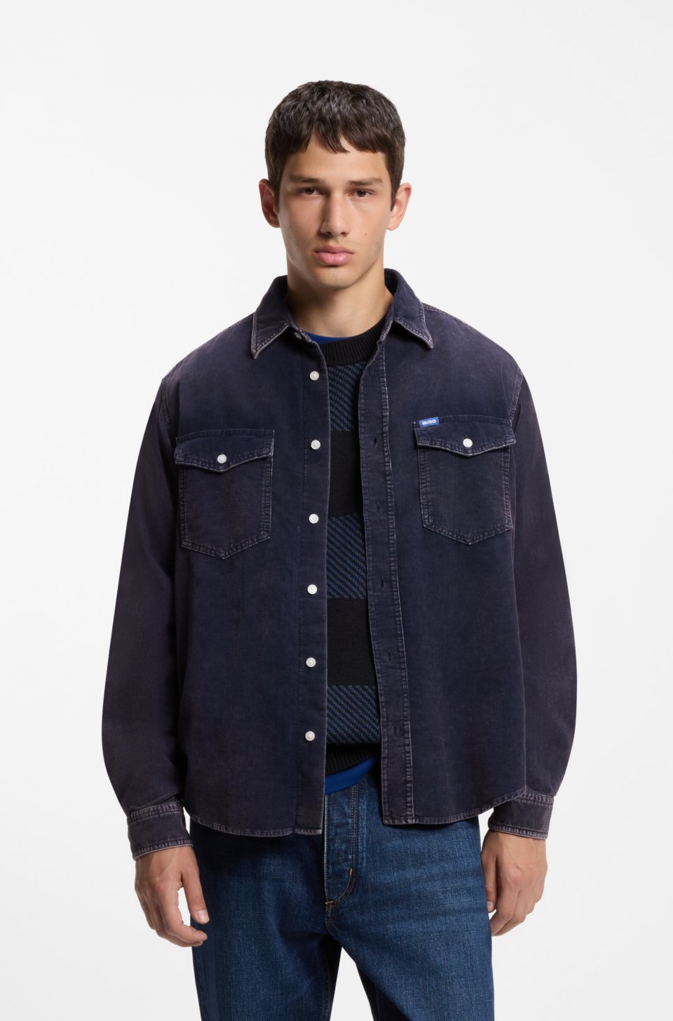 Oversized-fit shirt in cotton corduroy