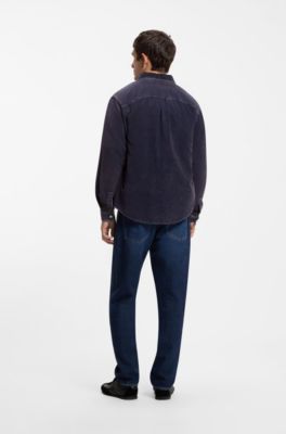 Oversized-fit shirt in cotton corduroy, Dark Blue
