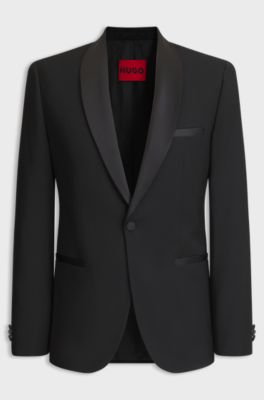 Shawl-collar tuxedo jacket in a performance wool blend, Black
