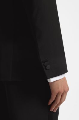 Shawl-collar tuxedo jacket in a performance wool blend, Black
