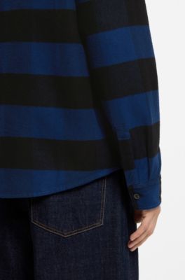 Oversized-fit shirt in buffalo-check cotton flannel, Blue Patterned