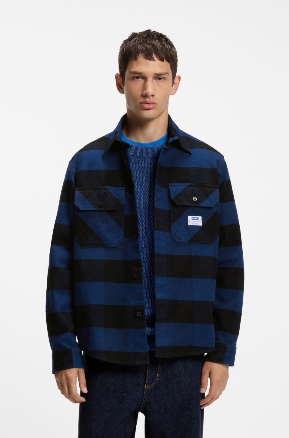 Oversized-fit shirt in buffalo-check cotton flannel