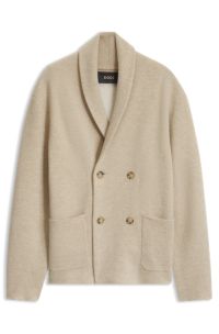 Relaxed-fit cardigan in cashmere with shawl collar, Light Beige