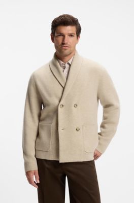 Relaxed-fit cardigan in cashmere with shawl collar, Light Beige
