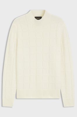 Mock-neck sweater in virgin wool and cashmere, Natural