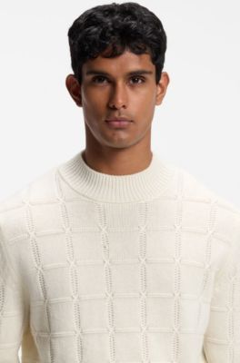 Mock-neck sweater in virgin wool and cashmere, Natural