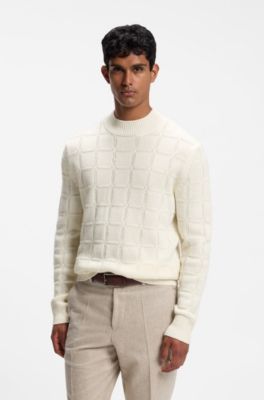 Mock-neck sweater in virgin wool and cashmere, Natural