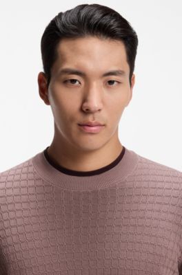 Knitted sweater in silk with seasonal pattern, Light Brown