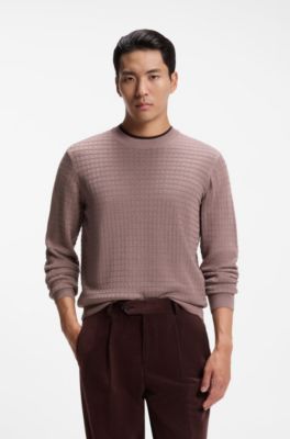 Knitted sweater in silk with seasonal pattern, Light Brown