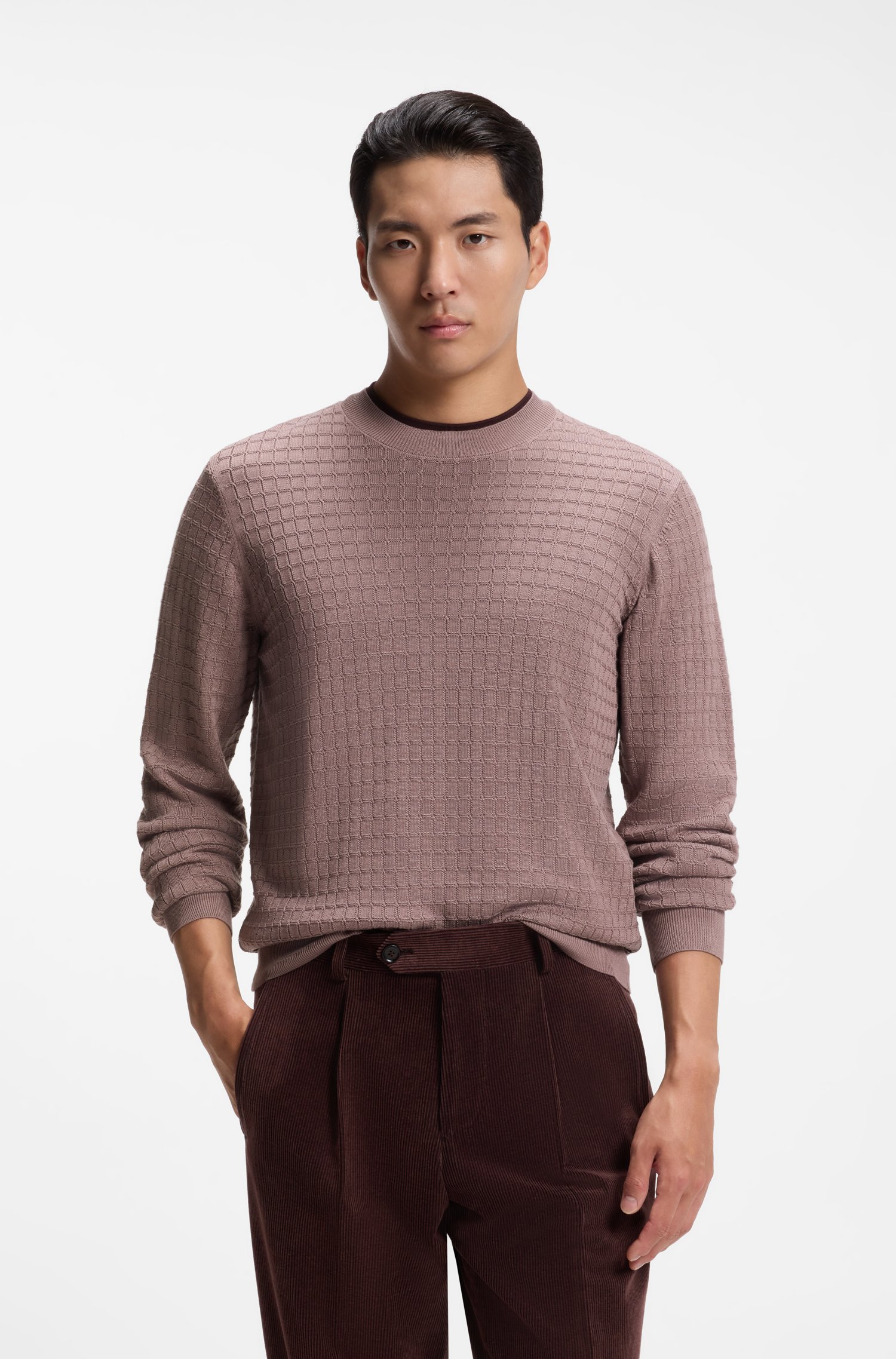 Boss Knitted sweater in silk with seasonal pattern stickade tröjor herr