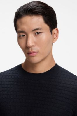 Knitted sweater in silk with seasonal pattern, Dark Blue