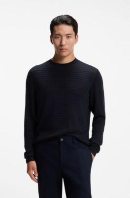 Knitted sweater in silk with seasonal pattern, Dark Blue