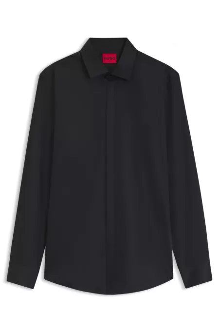 Slim-fit cotton shirt with a concealed button front
