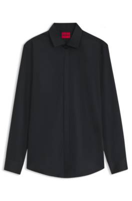 Hugo Slim-fit cotton shirt with a concealed button front kostymskjortor herr – bild 4