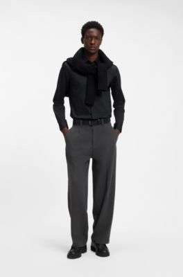 Slim-fit cotton shirt with a concealed button front, Black