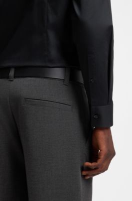 Slim-fit cotton shirt with a concealed button front, Black