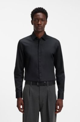 Slim-fit cotton shirt with a concealed button front, Black