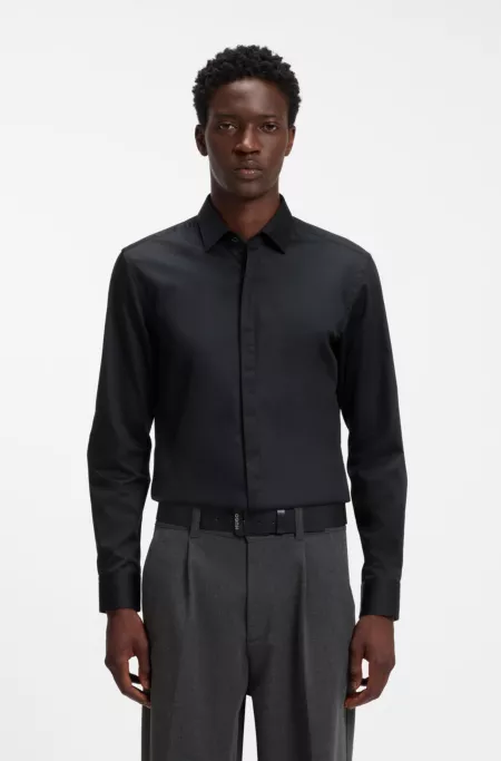 Slim-fit cotton shirt with a concealed button front