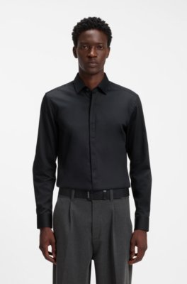 Slim-fit cotton shirt with a concealed button front