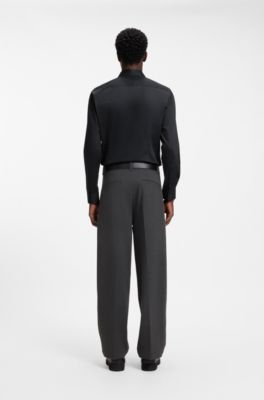 Slim-fit cotton shirt with a concealed button front, Black