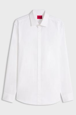 Slim-fit cotton shirt with a concealed button front, White