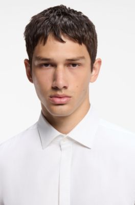Slim-fit cotton shirt with a concealed button front, White