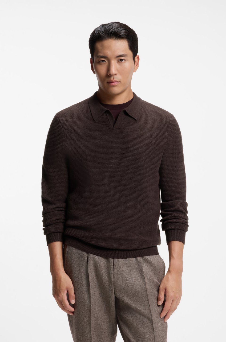 Structured-cashmere sweater with Johnny collar