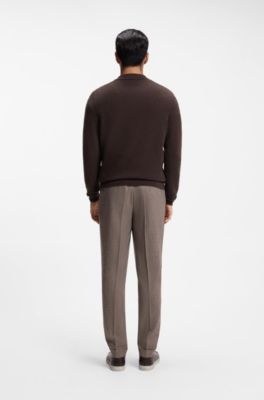 Pullover mit Johnny-Kragen aus strukturiertem Kaschmir, Dunkelbraun