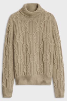 Cable-knit rollneck sweater with an Argyle design, Light Beige