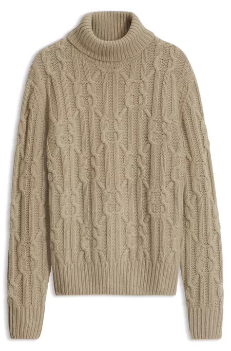 Pull à col roulé en maille torsadée à motif à losanges
