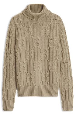 Cable-knit rollneck sweater with an Argyle design