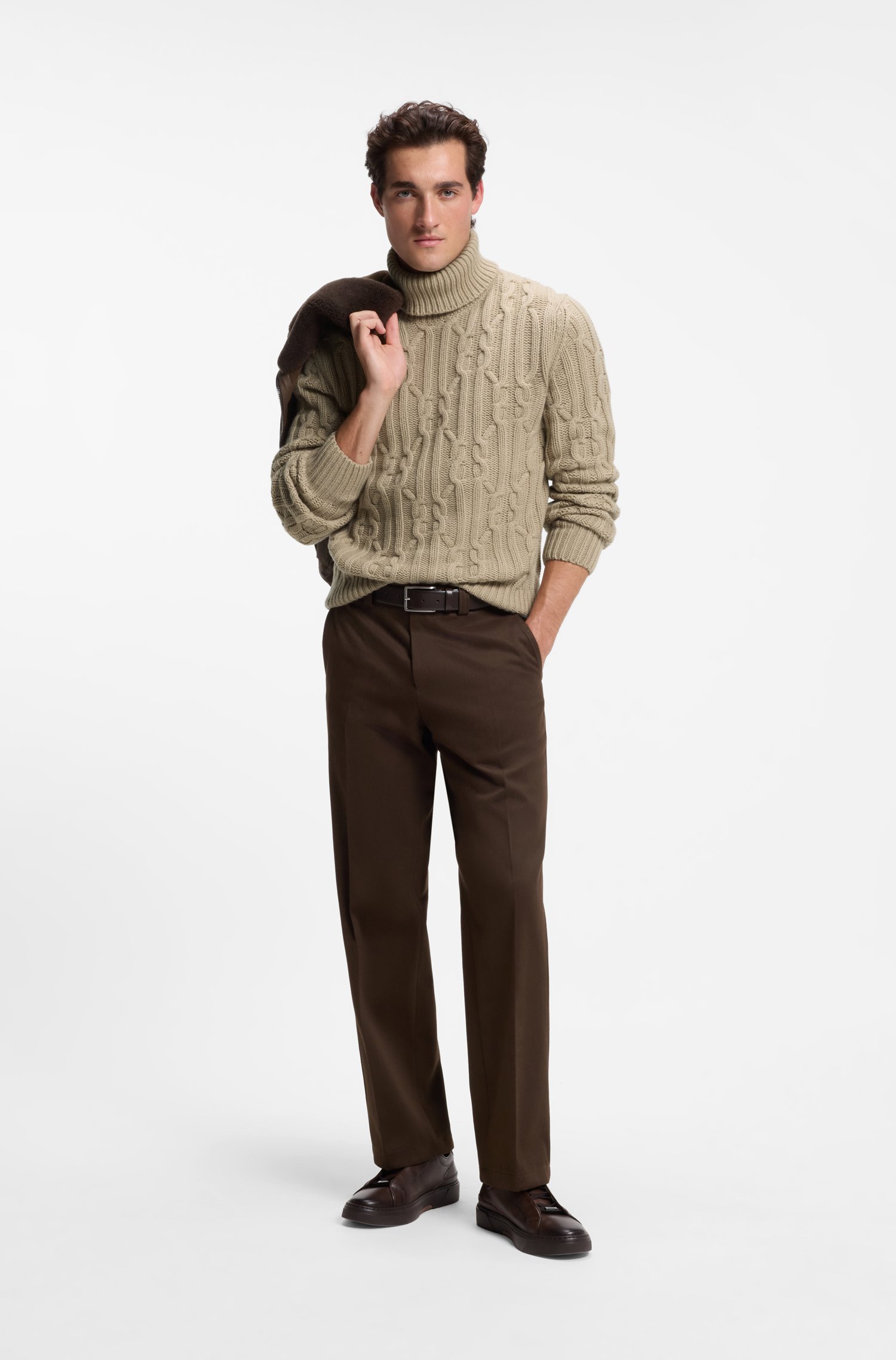 Boss Cable-knit rollneck sweater with an Argyle design tröjor herr – bild 2