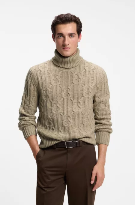 Zopfstrick-Rollkragenpullover mit Argyle-Muster